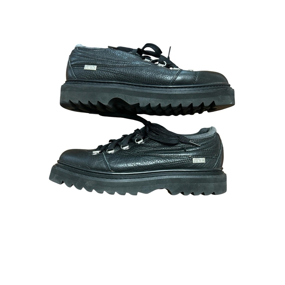 FILA Vintage 90s Y2K Chunky Black Leather Trail Hiking Shoes Style H608K Size 8.